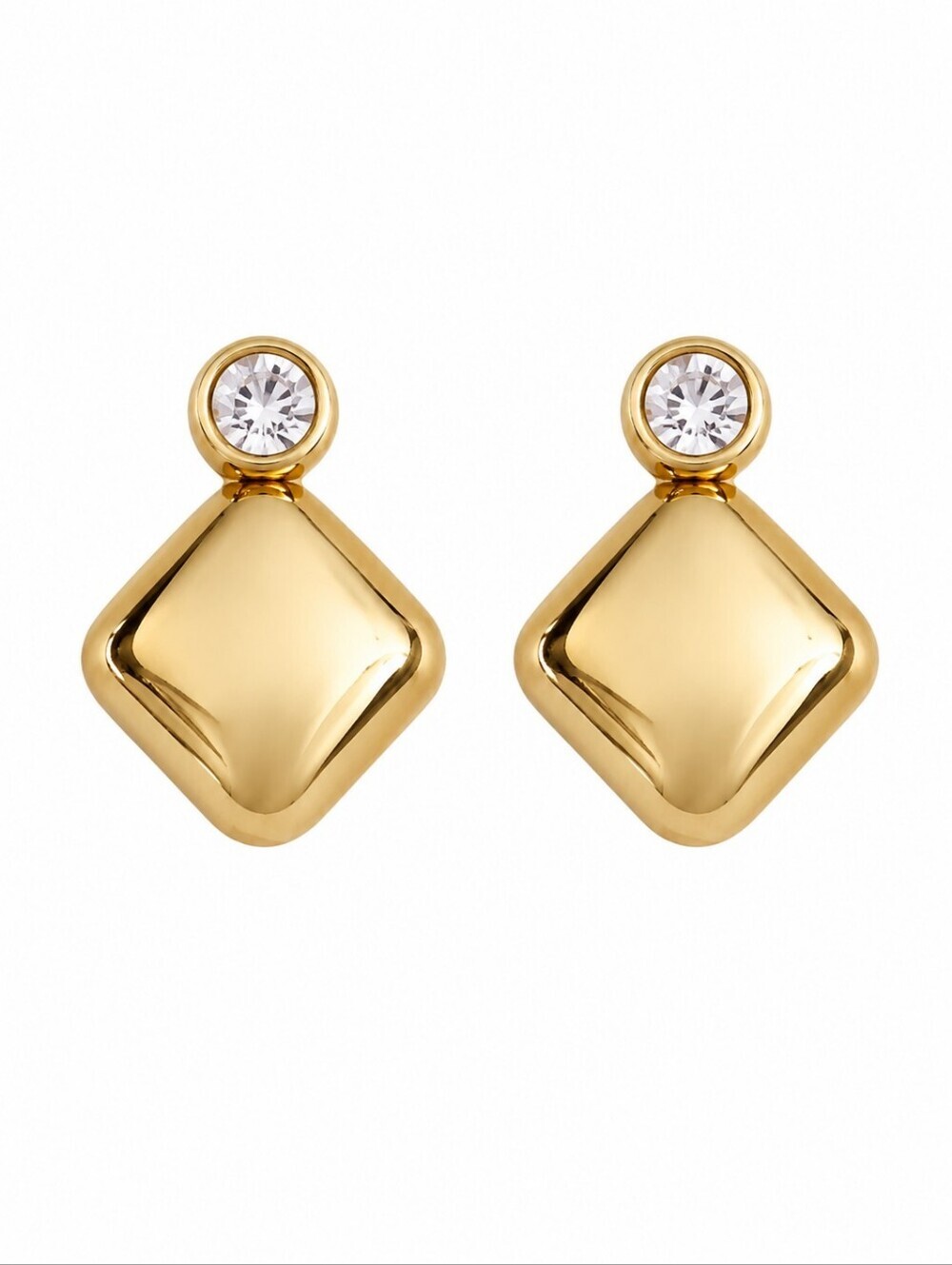 3/$30 CATO Goldtone Diamond Puff Shape Rhinestone Statement Formal Post Earrings
